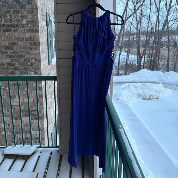 🆕 R&M Richards Royal Blue Beaded Waist Maxi Evening Gown Size 14P Formal Dress - Picture 5 of 17
